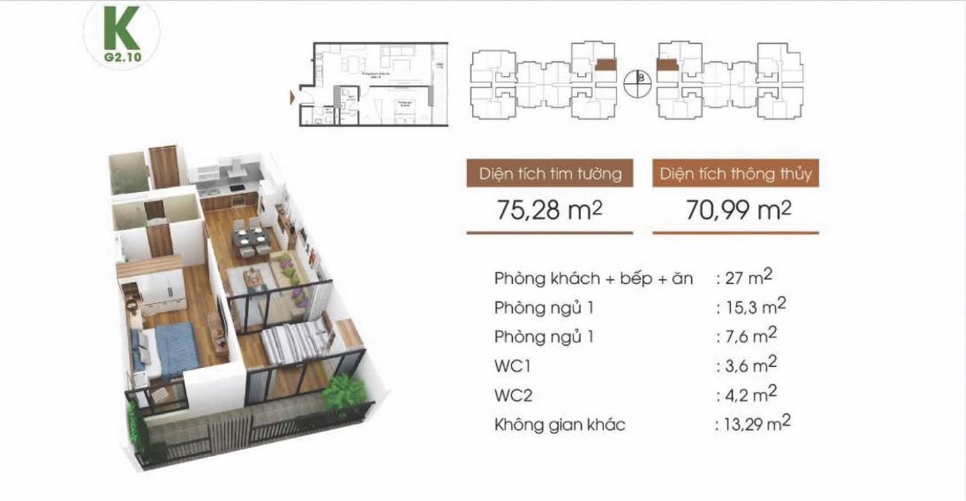 Căn hộ Fivestar Garden Kim Giang 71m² giá 6 tỷ - Full nội thất, sẵn sàng vào ở!