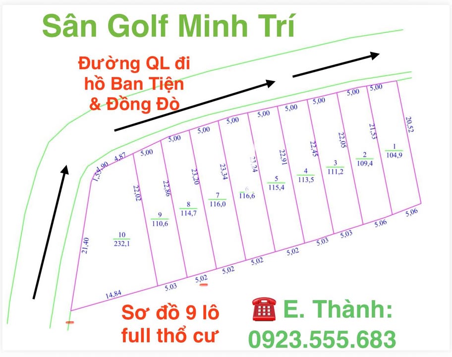Đất thổ cư Kim Anh, Sóc Sơn 105m² - Đối diện sân Golf Minh Trí, giá chỉ từ 2X triệu/m²!