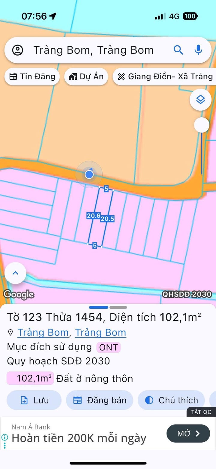 Đất thổ cư Giang Điền, Trảng Bom 102m² giá chỉ 900 triệu - Đầu tư sinh lời ngay!