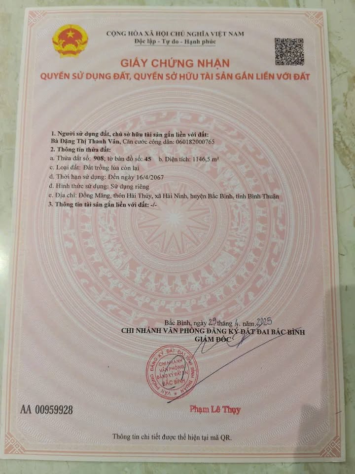 Đất nền 2117m² tại Hải Ninh, Bắc Bình - Giá chỉ 195 triệu - Cơ hội vàng cho cuộc sống an yên