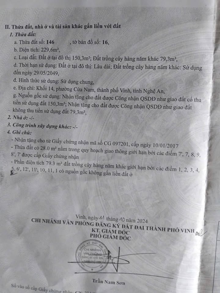 Bán đất Cửa Nam, Vinh 229,6m² giá 5 tỷ - Sổ hồng riêng, vị trí lô góc!