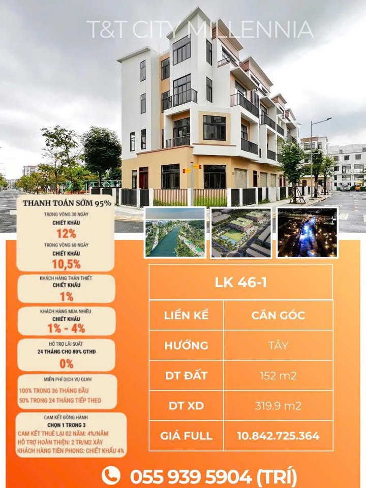 Căn góc liền kề T&T City Millennia 152m² giá 10.843 tỷ - Cơ hội sở hữu hiếm có!