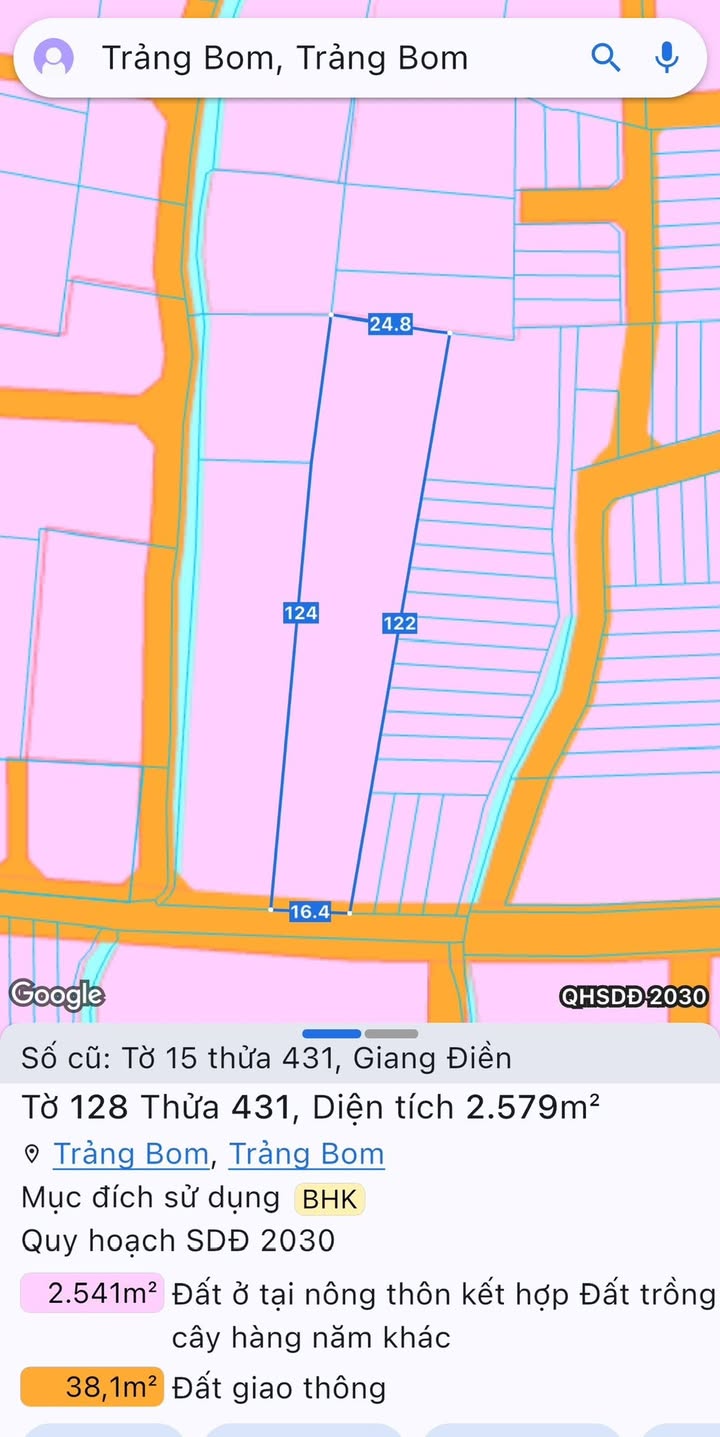 Đất nền Giang Điền Trảng Bom 2500m² giá 5.5 tỷ - Cơ hội đầu tư tuyệt vời!