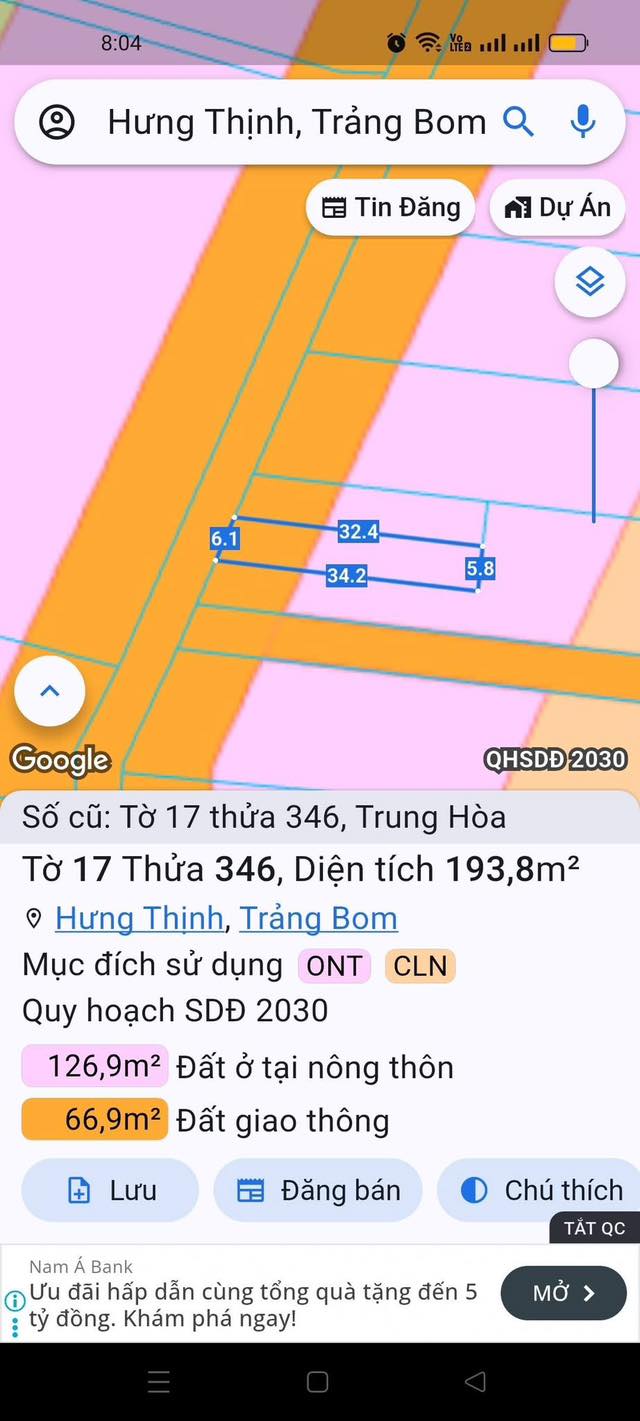 Đất thổ cư Hưng Thịnh 192m² giá chỉ 1 tỷ - Sổ đỏ chính chủ!