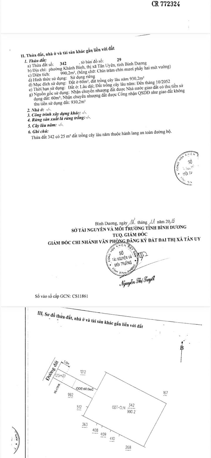 Đất nền Khánh Bình, Tân Uyên 990m² giá 7 tỷ - Thích hợp làm nhà vườn, nhà trọ!