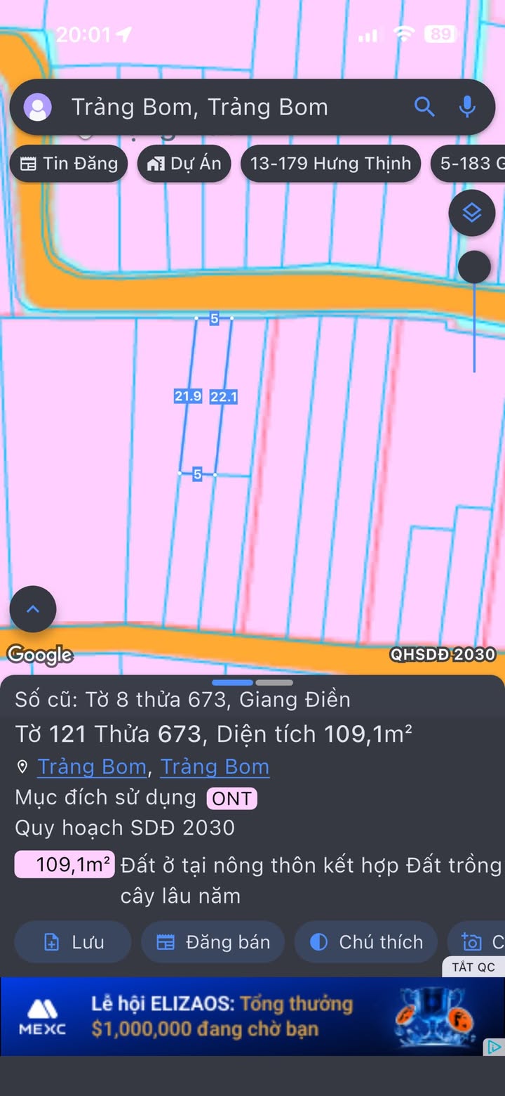 Đất nền Giang Điền Trảng Bom 110m² giá 1.25 tỷ - Đường nhựa thông thoáng, an ninh tốt!