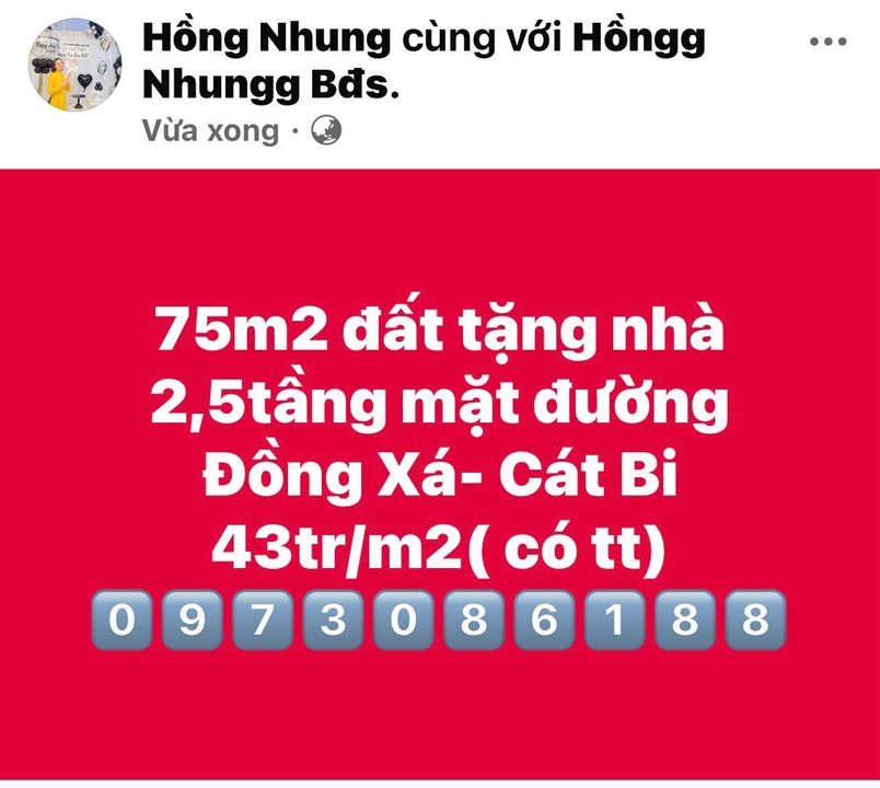 Đất mặt đường Đồng Xá, Cát Bi 75m² giá 3.225 tỷ - Cơ hội đầu tư vàng!