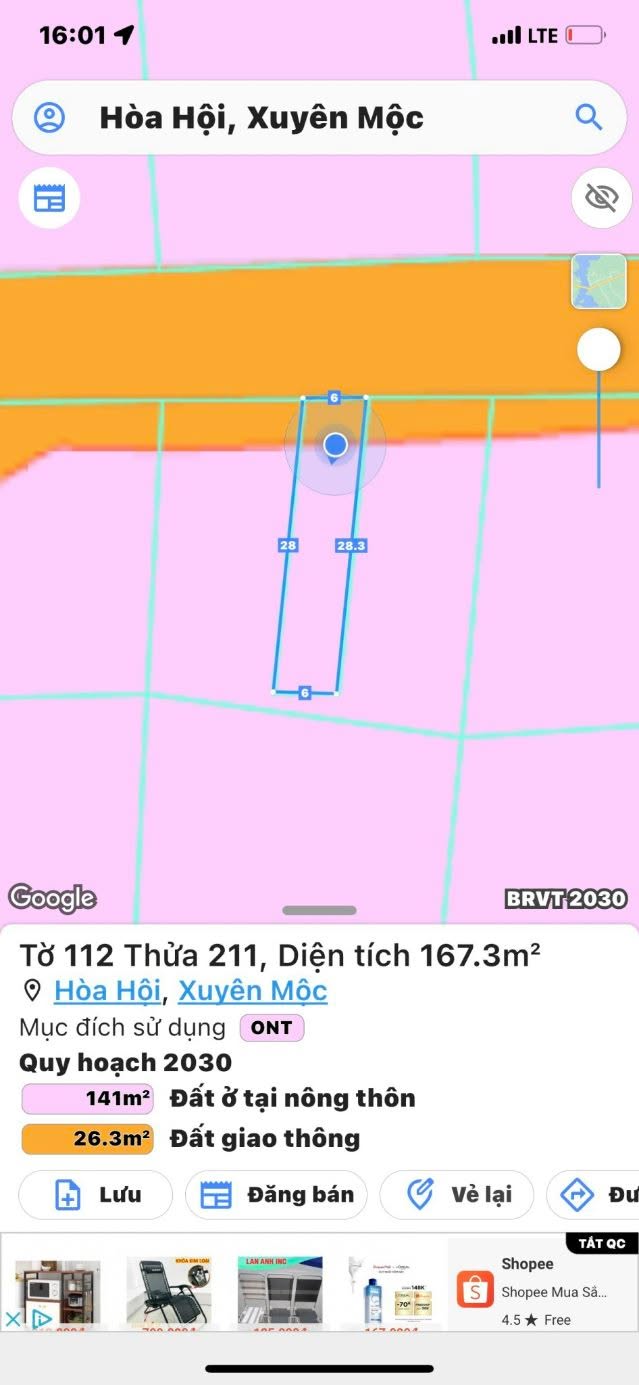 Đất thổ cư 168m² ấp 18 Hòa Hội, Xuyên Mộc chỉ 600 triệu - Cơ hội đầu tư tuyệt vời!