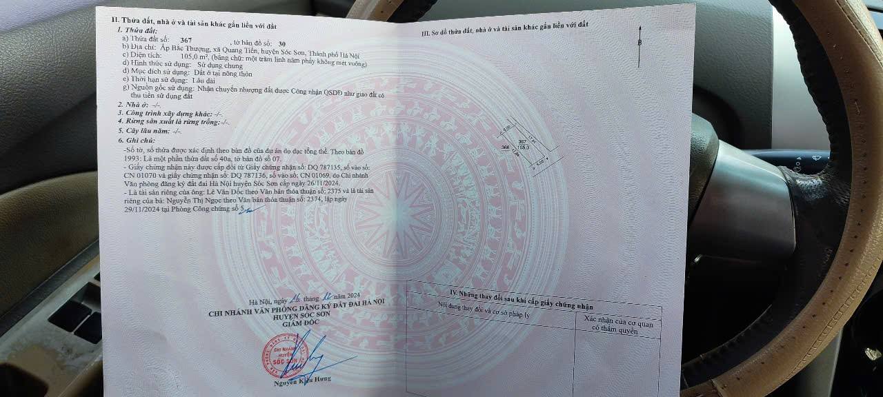 Đất thổ cư 105m² ấp Bắc Thượng, Sóc Sơn - Gần sân bay chỉ 3.368 tỷ