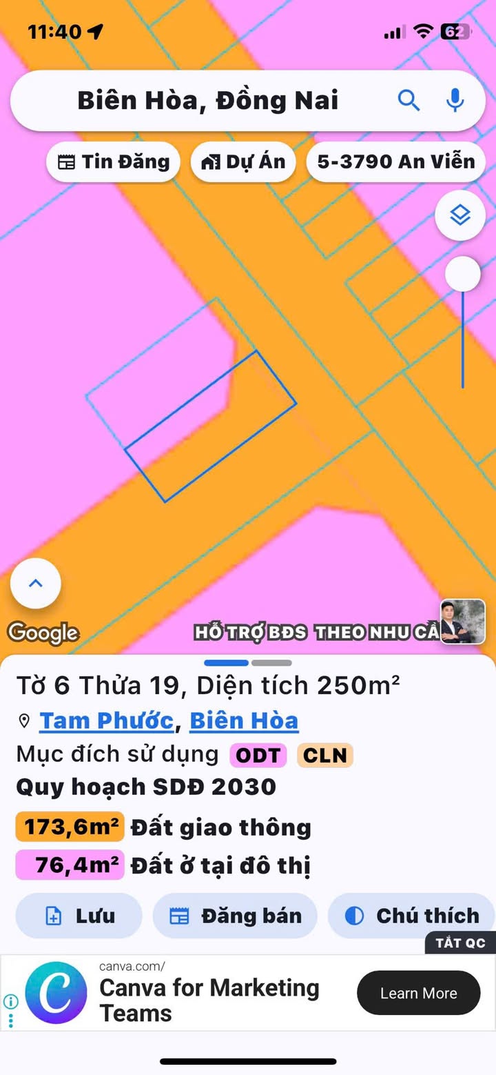 Đất thổ cư 250m² tại Tam Phước, Biên Hòa - Giá chỉ 1.7 tỷ, vị trí đắc địa!
