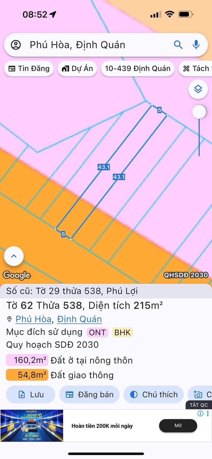Đất mặt tiền đường Phú Lợi, Định Quán, 215m² chỉ 2 tỷ - Kinh doanh thuận lợi!