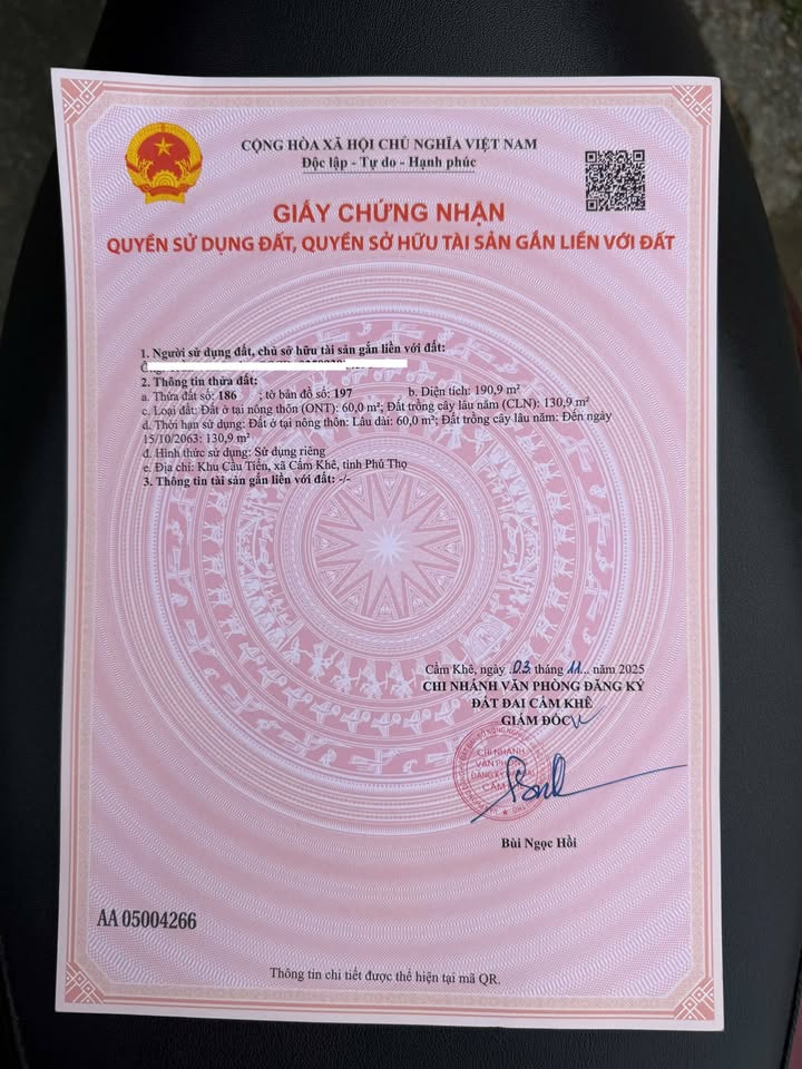 Đất nền Cẩm Khê, Phú Thọ 190m² giá 700 triệu - Đầu tư sinh lời ngay!