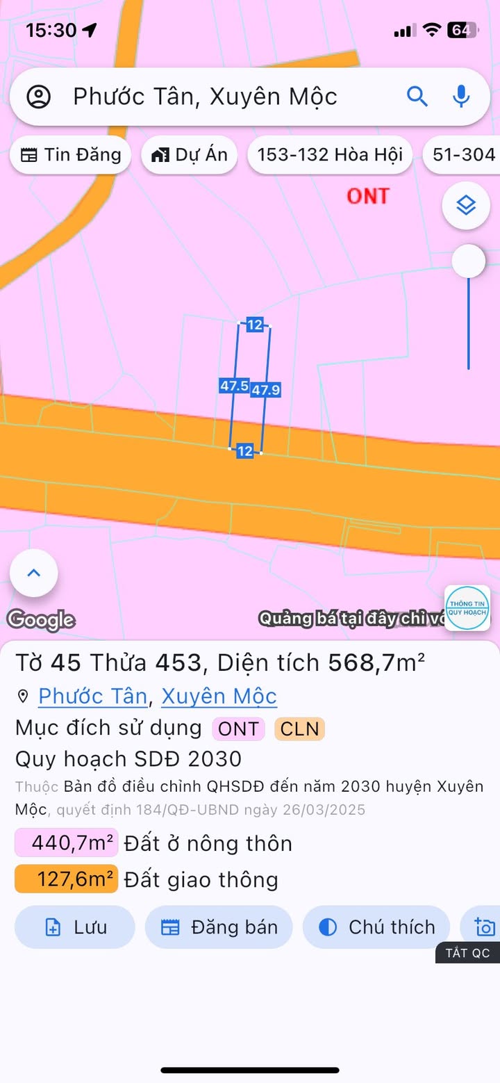 Đất mặt tiền Đường Suối Rao, Phước Tân 568m² giá 4.5 tỷ - Vị trí đắc địa, pháp lý rõ ràng!