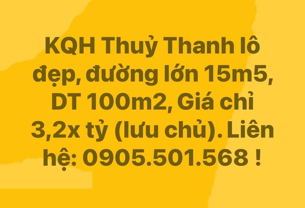 Đất nền Thủy Thanh Hương Thủy 100m² giá 3.2 tỷ - Lô đẹp đường lớn