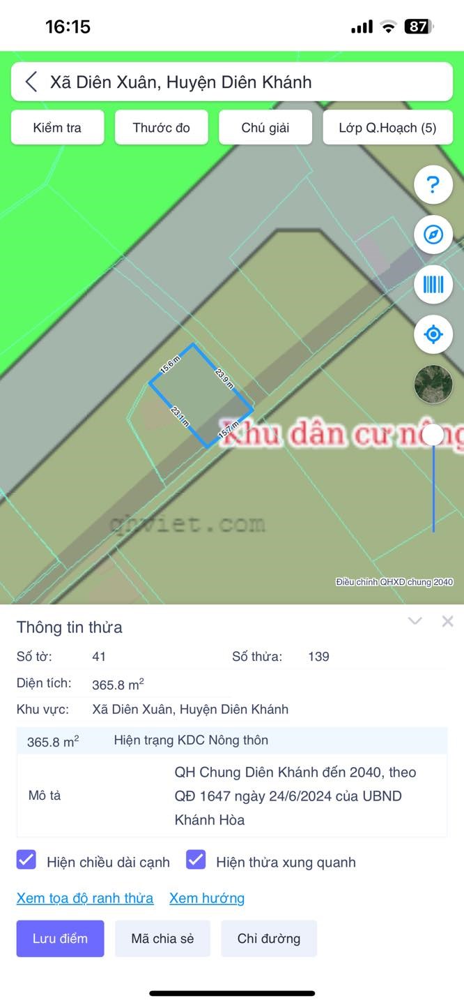 Đất 2 mặt tiền đường ô tô Diên Lâm 365.8m² giá 970 triệu - Sổ hồng lâu dài!