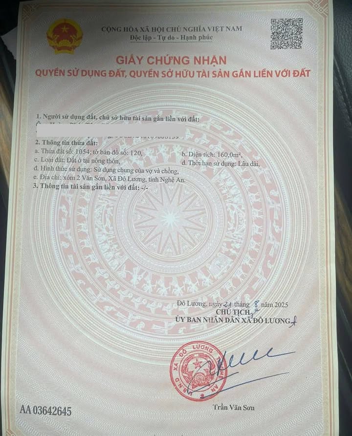 Đất nền Đô Lương 160m² giá 4 tỷ - Mặt tiền đường 36m, vị trí đẹp!