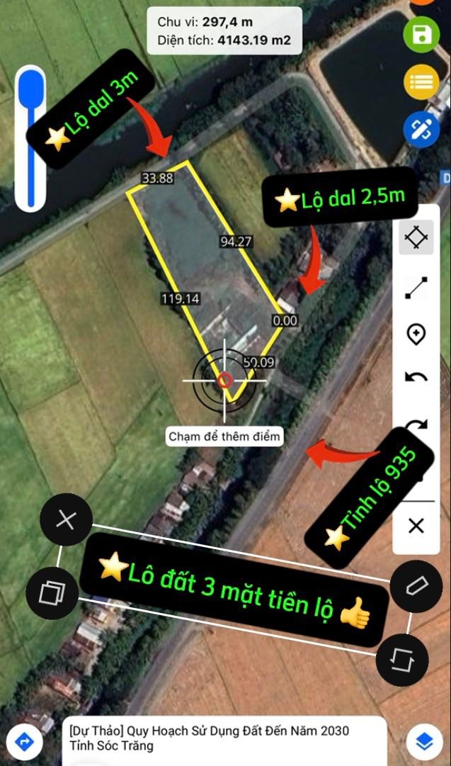 Đất nền 3 mặt tiền đường 935, Thạnh Thới An, 4106m² giá 1.8 tỷ - Cơ hội đầu tư hấp dẫn!