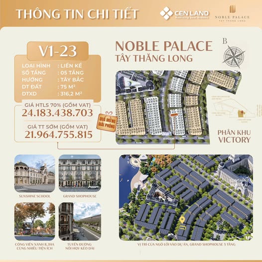 Townhouse Noble Palace Tây Thăng Long 75m² giá 21.9 tỷ - Vị trí đắc địa gần trường học và bệnh viện!