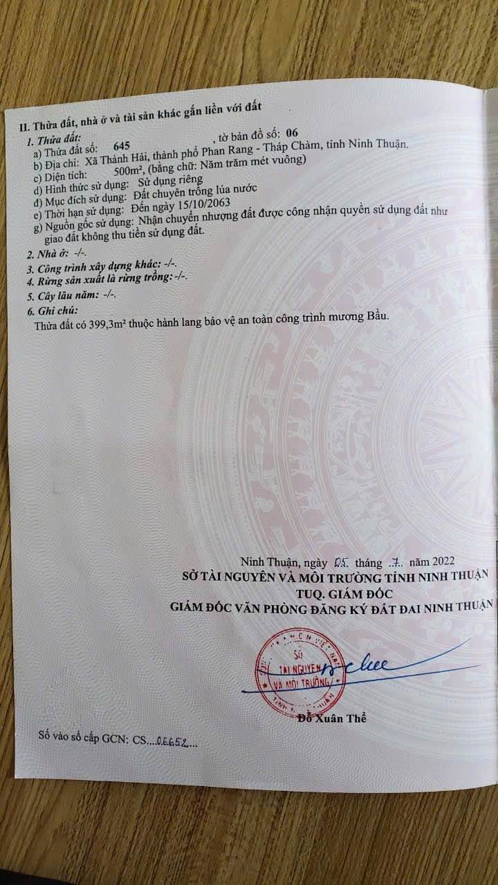 Đất nông nghiệp 500m² mặt tiền Mương Ngòi, Thành Hải - Giá chỉ 1.38 tỷ!