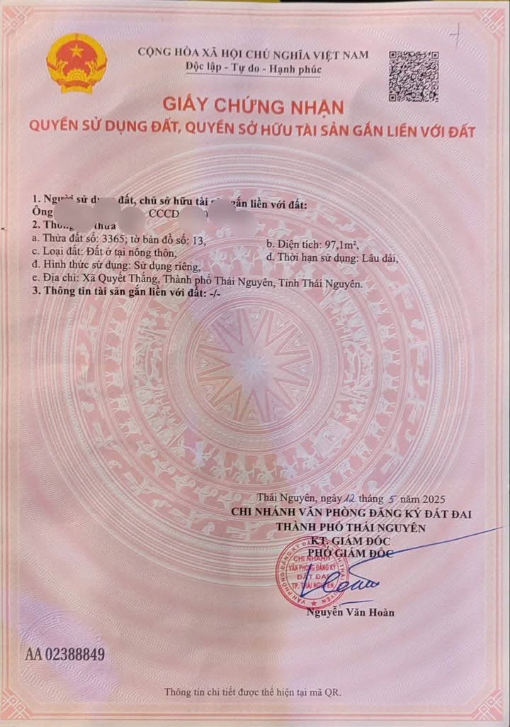 Đất thổ cư 97m² tại phường Quyết Thắng, Thái Nguyên - Cơ hội đầu tư hấp dẫn!