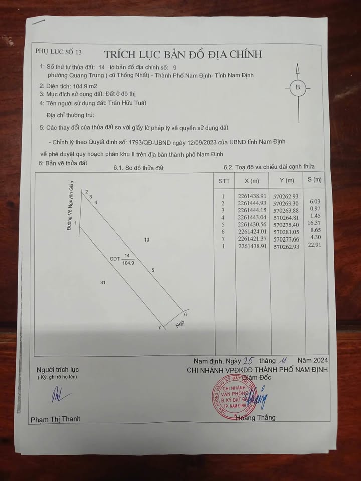 Đất mặt đường Võ Nguyên Giáp, Nam Định 104m² - Pháp lý rõ ràng, giá thỏa thuận!