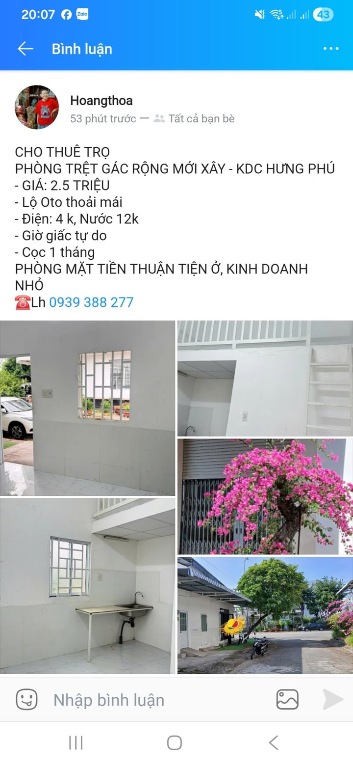 Phòng trọ cho thuê tại KDC Hưng Phú, Cái Răng - Giá chỉ 2.5 triệu/tháng!
