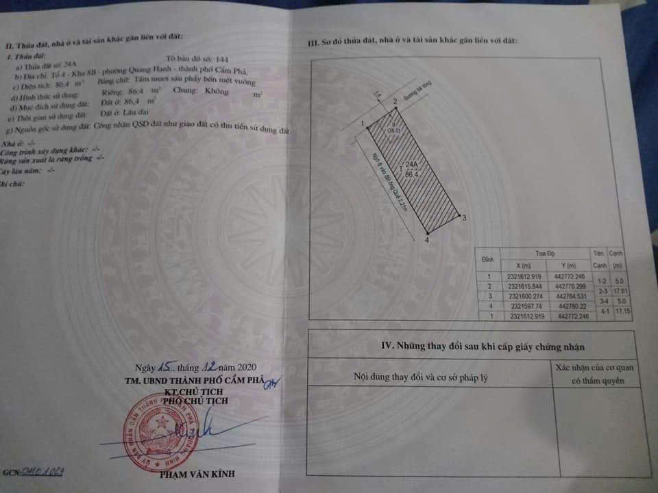 Đất nền Quang Hanh, Cẩm Phả 86m² giá 800 triệu - Ô góc 2 mặt đường thông thoáng!