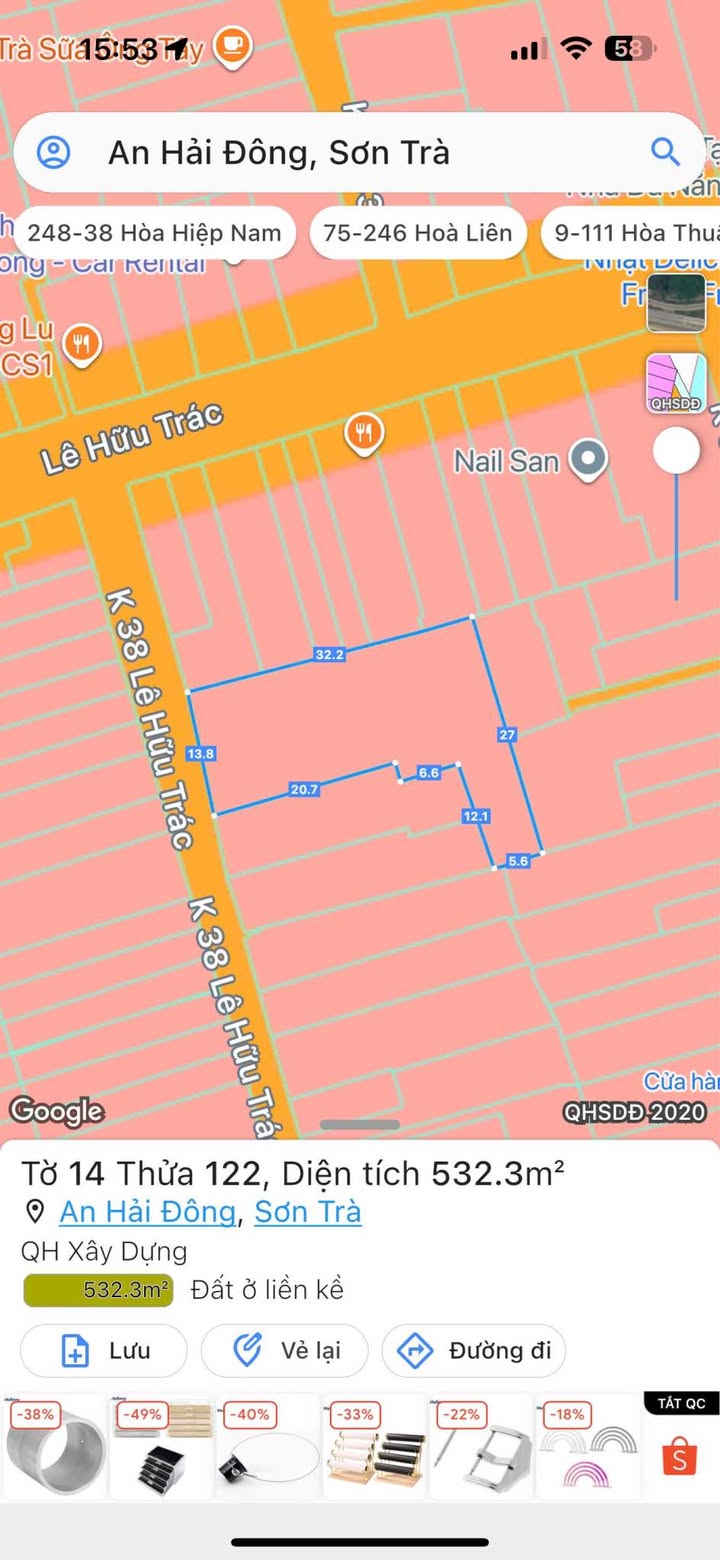 Đất nền K38/3 Lê Hữu Trác, Đà Nẵng 532m² giá 34.584 tỷ - Đầu tư sinh lời lý tưởng!