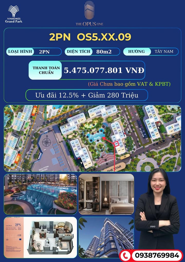 Căn hộ The Opus One Thủ Đức 80m² giá 5.475 tỷ - Sở hữu lâu dài, view thoáng mát!