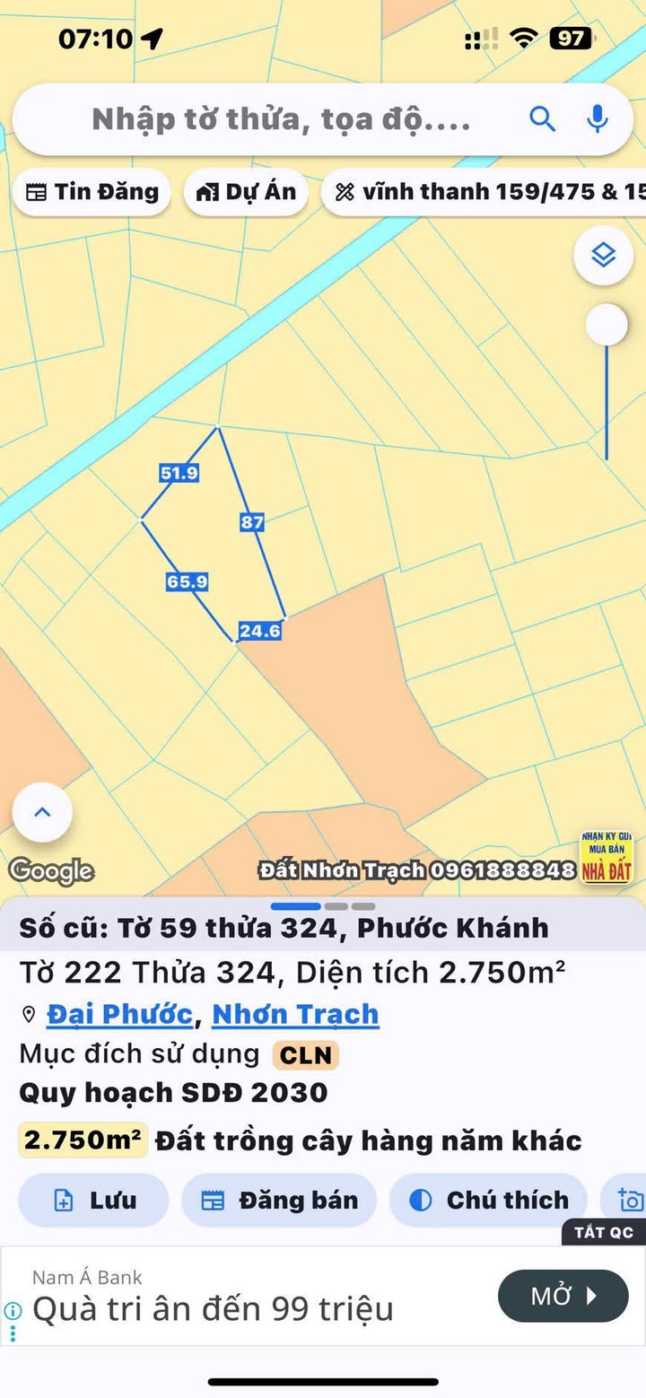 Đất nền xã Phước Khánh, Nhơn Trạch 2750m² giá 2.104 tỷ - Cơ hội đầu tư sinh lời!