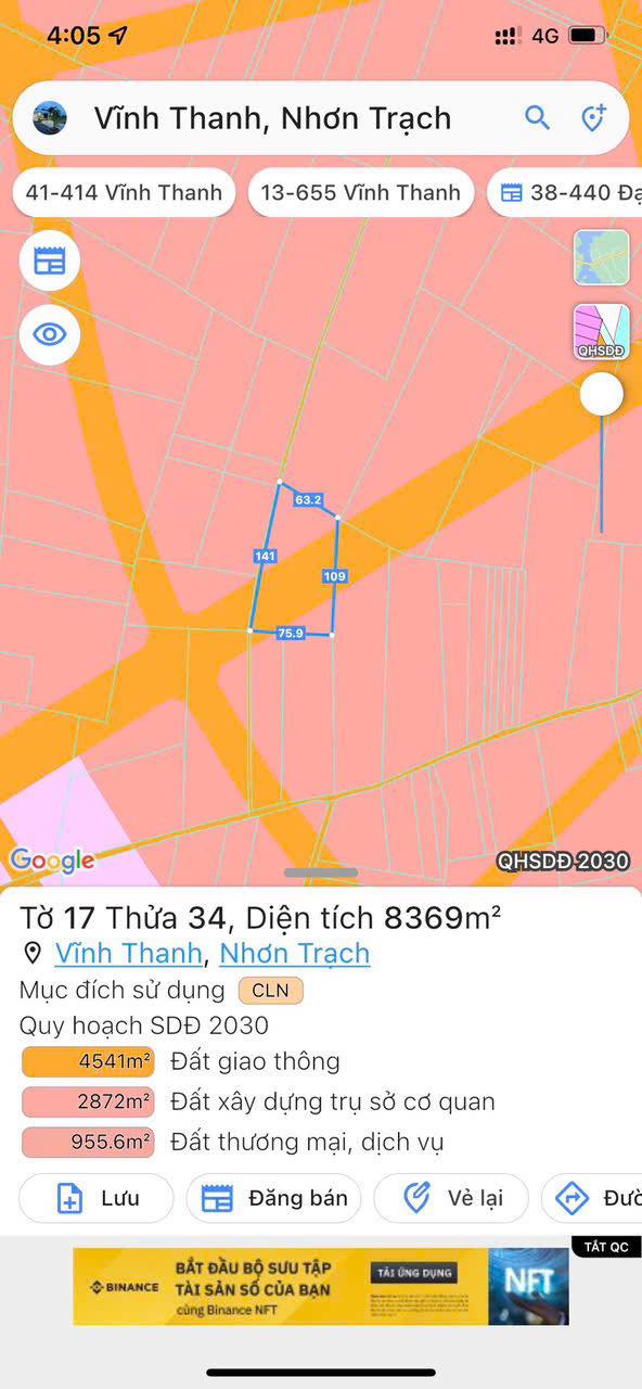 Đất nền xã Vĩnh Thanh, Nhơn Trạch 8369m² giá 830 triệu - Cơ hội đầu tư tuyệt vời!