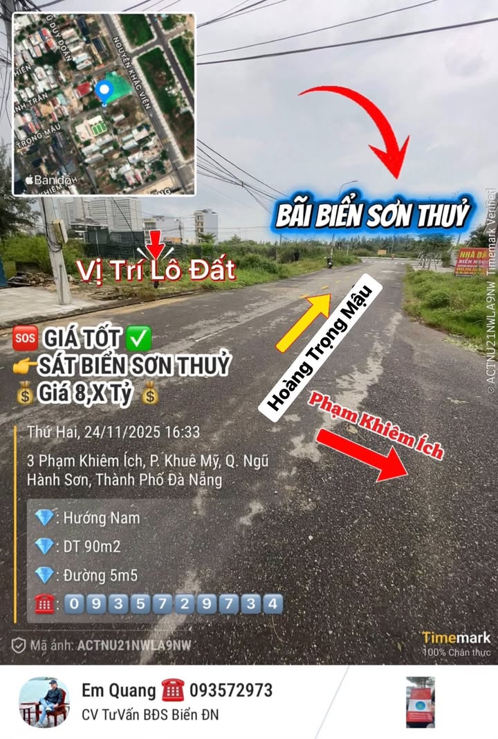 Đất nền sát biển Sơn Thủy 90m² giá 8 tỷ - Đầu tư sinh lời bền vững!