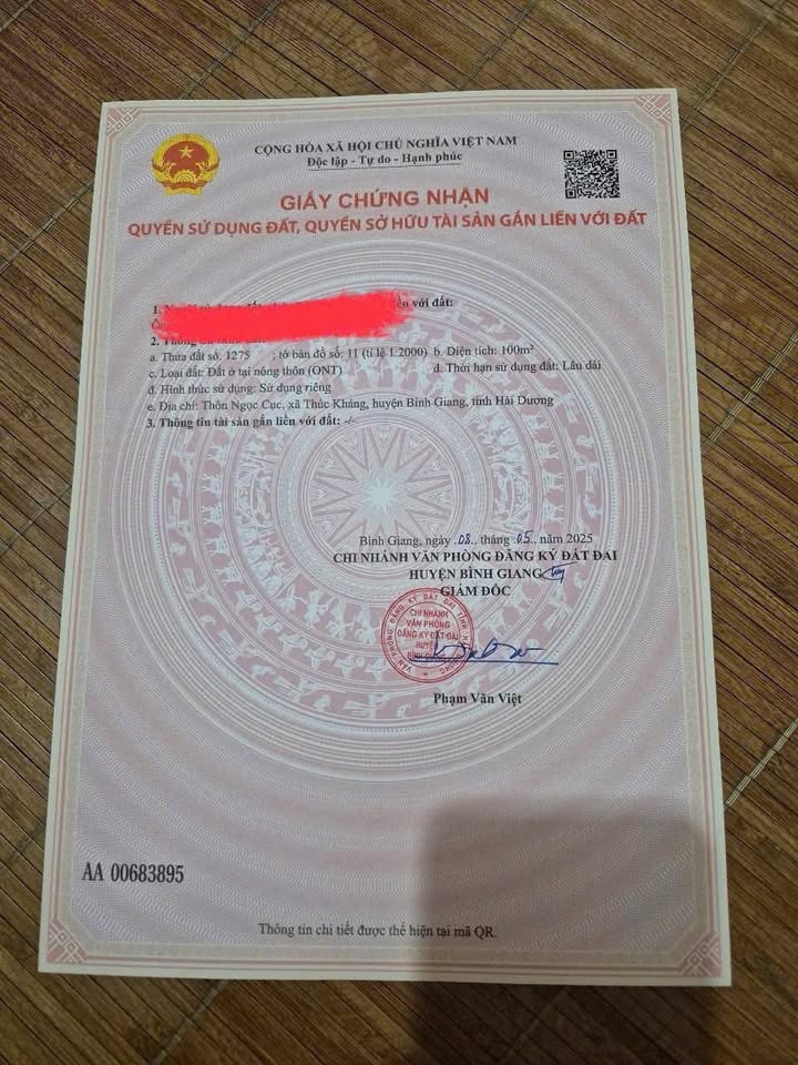 Đất giãn dân tại thôn Ngọc Cực, xã Thúc Kháng, huyện Bình Giang - Diện tích 100m² giá chỉ 1.8 tỷ!