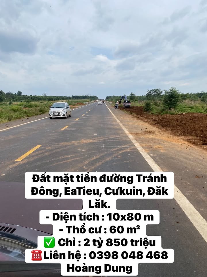 Đất mặt tiền đường Tránh Đông, Ea Tiêu, Cư Kuin, Đắk Lắk - Diện tích 800m² giá chỉ 2.85 tỷ!