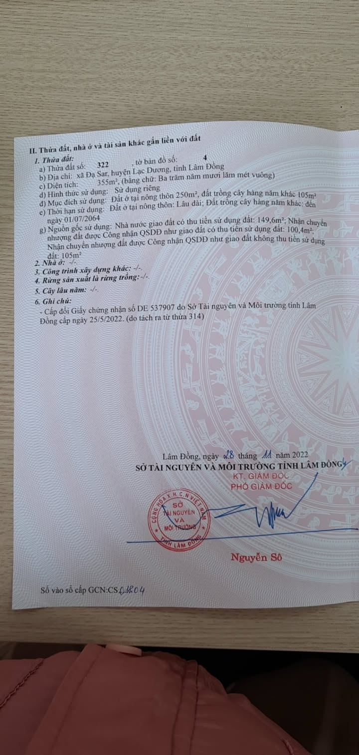 Đất nền xã Đạ Sar - huyện Lạc Dương 355m² giá 3 tỷ - Sổ hồng chính chủ, sang tên ngay!