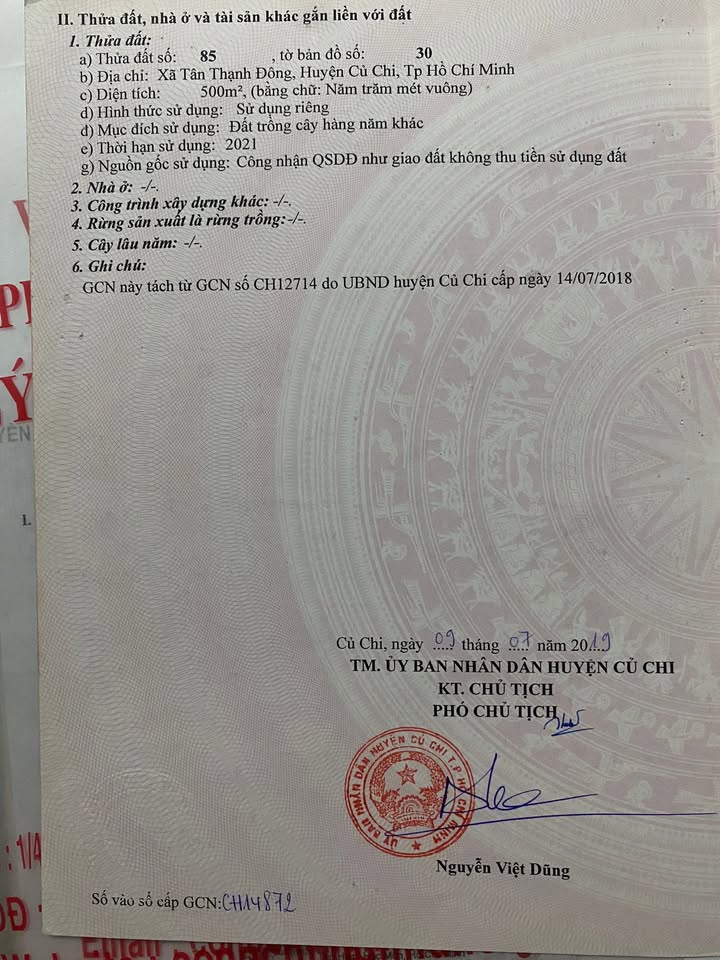 Đất nền Tân Thạnh Đông, Củ Chi 504m² giá 2.3 tỷ - Sổ đỏ chính chủ, đường ô tô vào tận nơi!