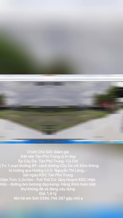 Đất nền Ấp Cây Da, Tân Phú Trung, Củ Chi 88m² giá 1.4 tỷ - Vị trí đắc địa, sổ hồng đầy đủ!