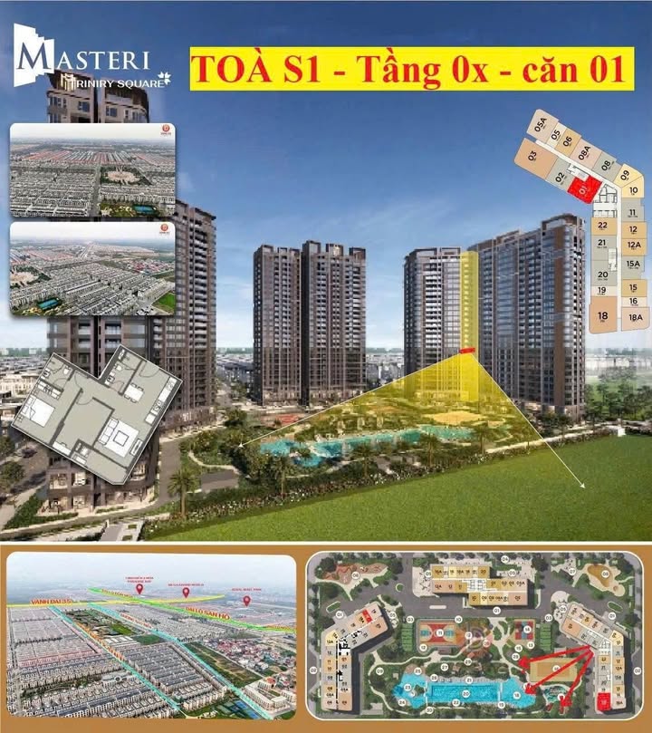 Căn hộ 2 ngủ Masteri Trinity Square Hưng Yên 61m² giá 3.9 tỷ - View bể bơi đẹp mắt!