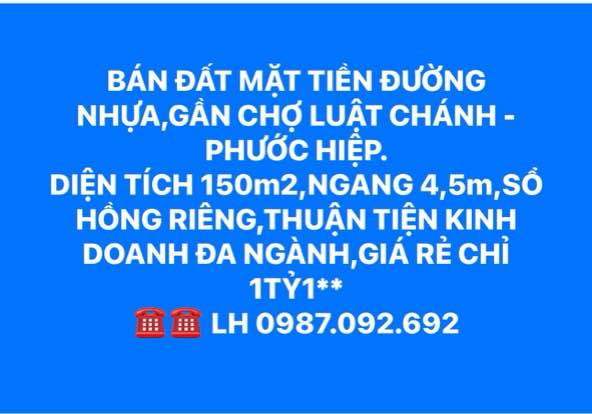 Đất mặt tiền đường nhựa Phước Hiệp 150m² giá chỉ 1.1 tỷ - Cơ hội đầu tư tuyệt vời!