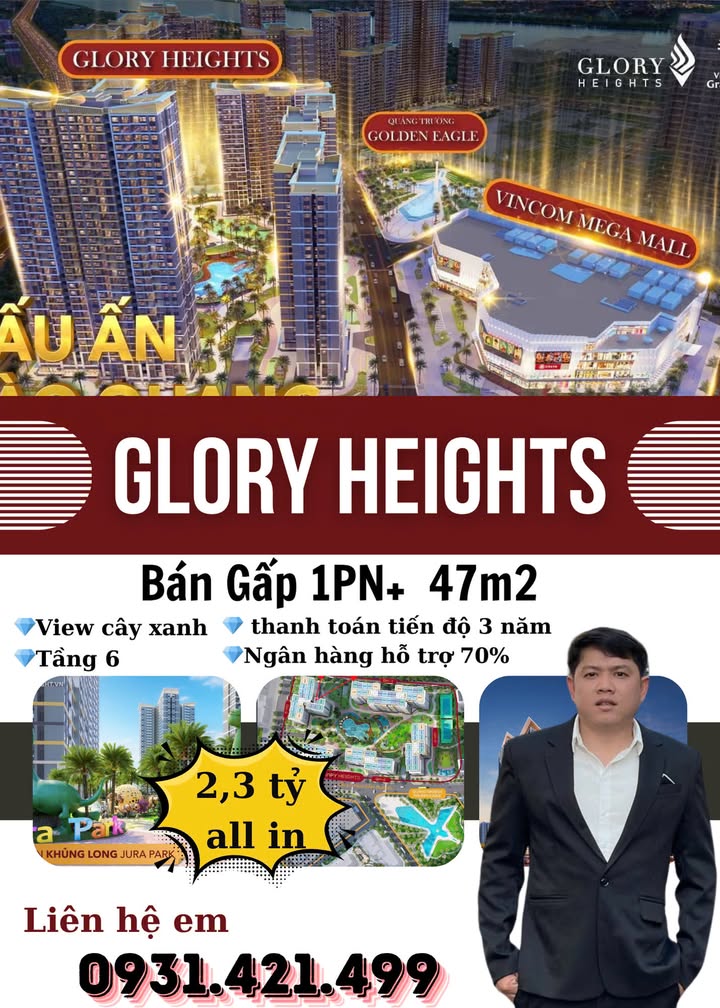 Căn hộ 1PN Glory Heights Thủ Đức 47m² giá 2.3 tỷ - View cây xanh thoáng đãng!