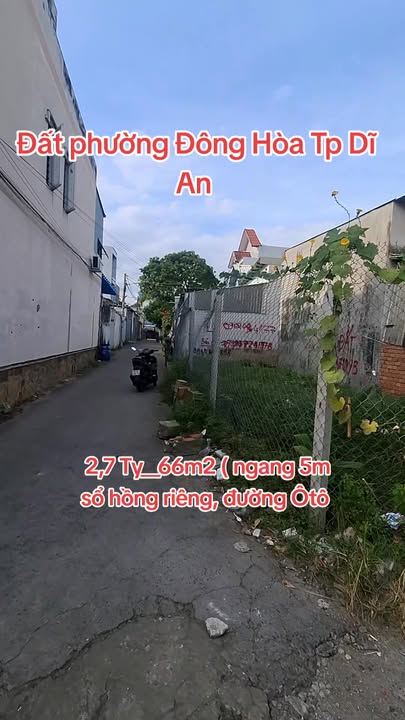 Đất thổ cư 66m² phường Đông Hòa, Dĩ An chỉ 2.7 tỷ - Sổ hồng riêng, đầu tư sinh lời!