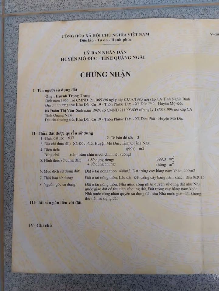 Đất vườn chính chủ tại Đức Phú - Mộ Đức 900m² giá chỉ 200 triệu - Cơ hội vàng cho nhà đầu tư!