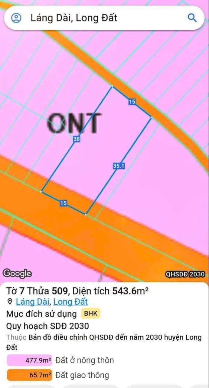 Đất nền Láng Dài, Đất Đỏ 543.6m² giá 1.1 tỷ - Cơ hội đầu tư hiếm có!