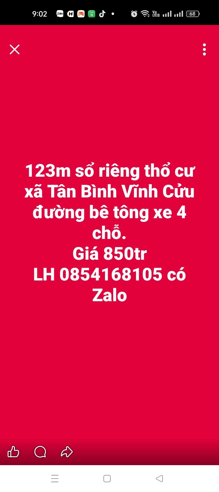 Đất thổ cư Tân Bình Vĩnh Cửu 123m² giá 850 triệu - Sổ đỏ chính chủ!