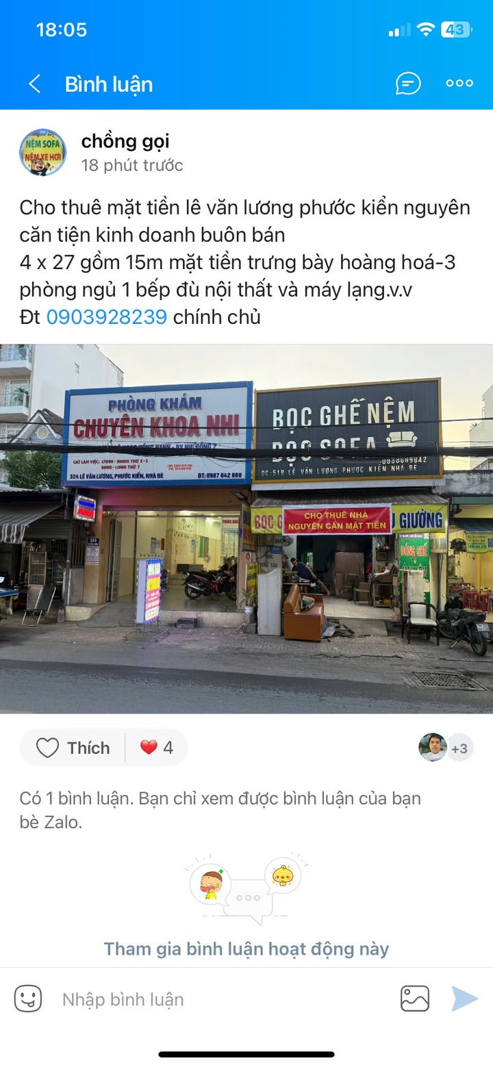 Cho thuê nhà mặt tiền đường Lê Văn Lương, Phước Kiển - Kinh doanh sầm uất, DT 108m²