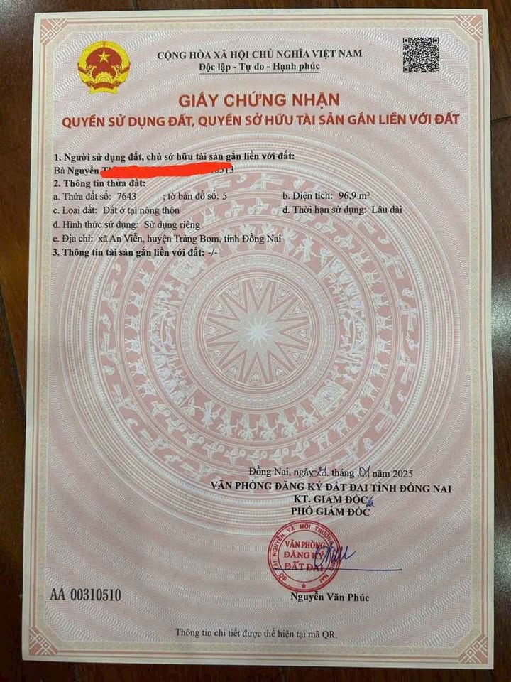 Đất nền ấp 4, xã An Viễn, Trảng Bom - Diện tích 97.5m² giá 990 triệu - Sổ đỏ chính chủ!