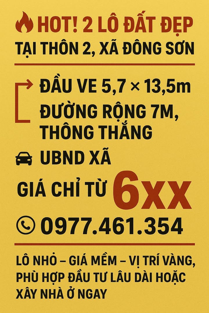 Đất nền Thôn 2, xã Đông Sơn 76m² giá chỉ từ 6xx triệu - Đầu tư lý tưởng!