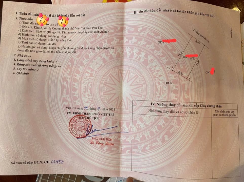 Đất thổ cư Khu 2 - Hy Cương 89,9m² giá 1 tỷ - Cơ hội vàng cho nhà đầu tư!