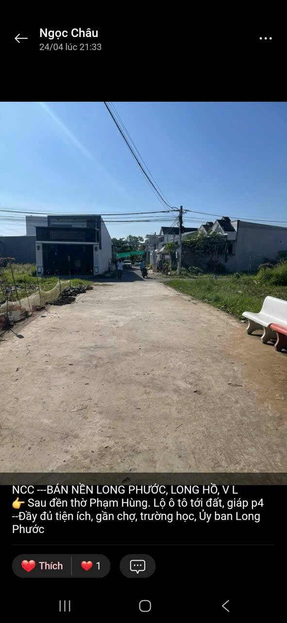 Đất nền Long Phước, Long Hồ 100m² giá 750 triệu - Đầy đủ tiện ích, xây dựng ngay!