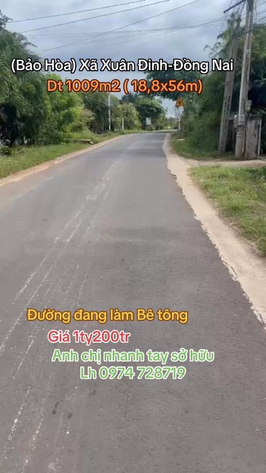 Lô đất 1009m² tại Bảo Hòa, Đồng Nai - Giá chỉ 1.2 tỷ, cơ hội đầu tư vàng!